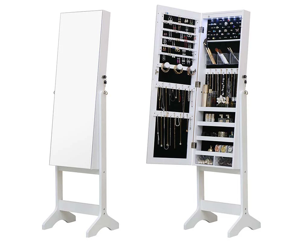 Standing Jewellery Cabinet With Full Body Mirror - White - Image 5
