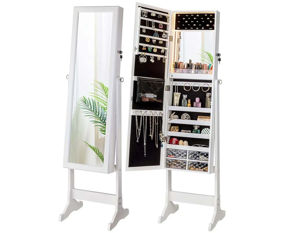 Standing Jewellery Cabinet With Led Lights Mirror - White - Image 8