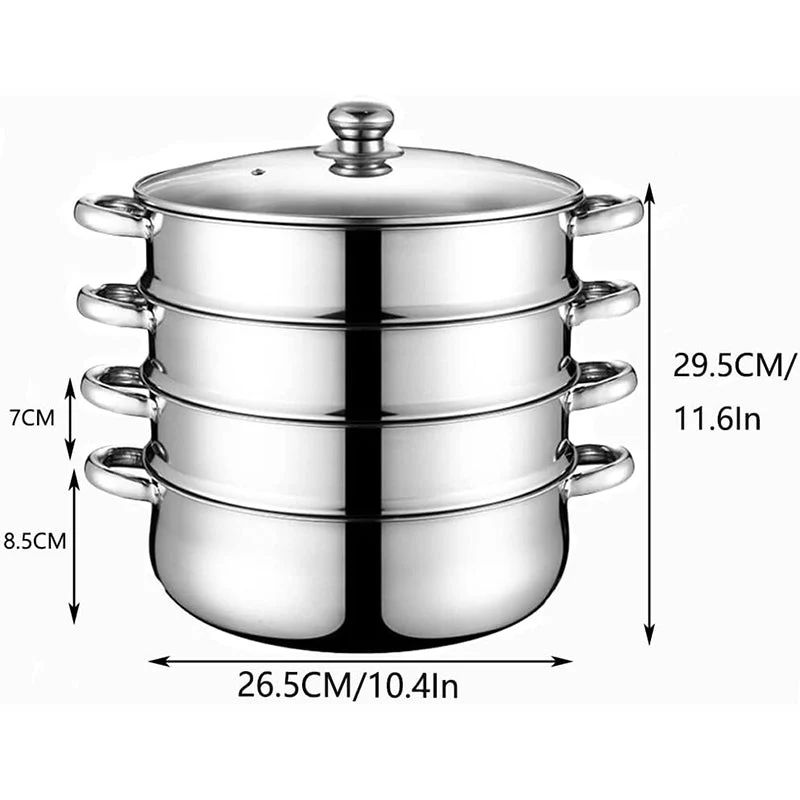 Steamer Cooker 30CM 3-Tier Stainless Steel Steamer Pot - Image 5