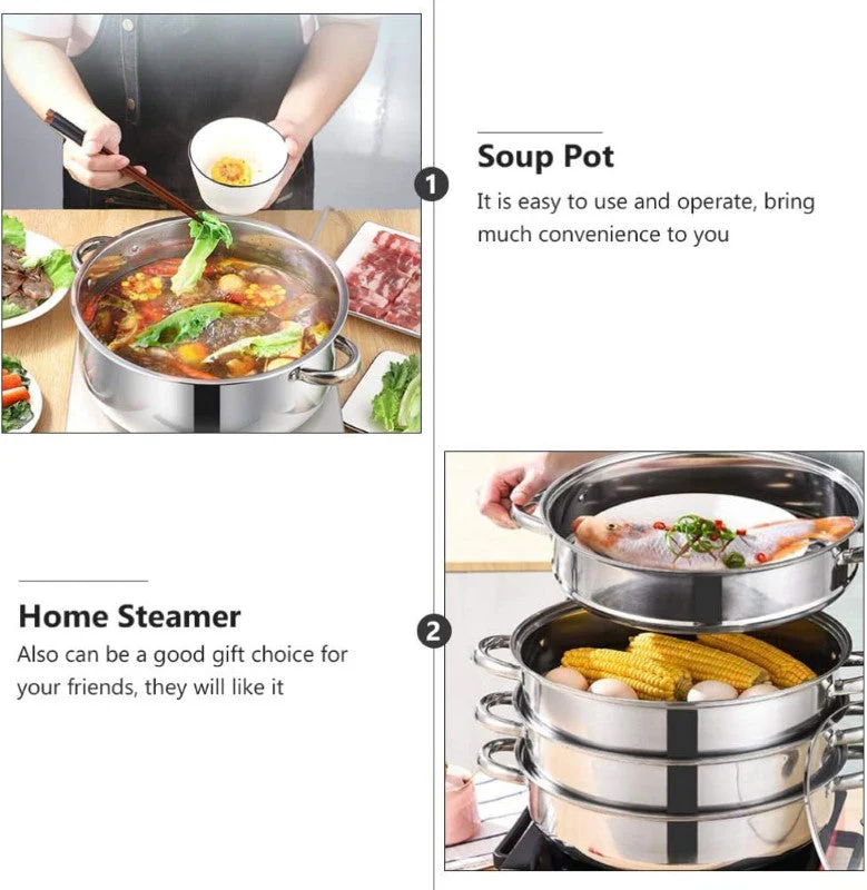 Steamer Cooker 30CM 3-Tier Stainless Steel Steamer Pot - Image 6