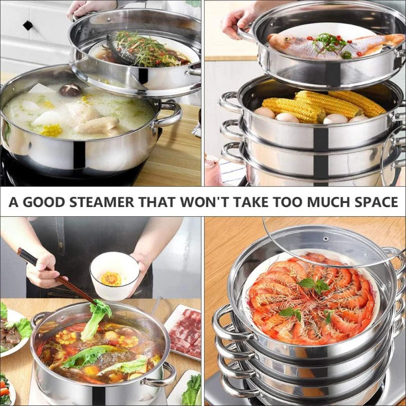 Steamer Cooker 30CM 3-Tier Stainless Steel Steamer Pot - Image 7
