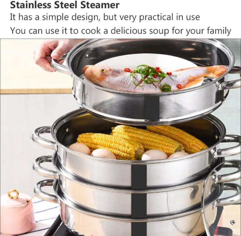 Steamer Cooker 30CM 3-Tier Stainless Steel Steamer Pot - Image 8