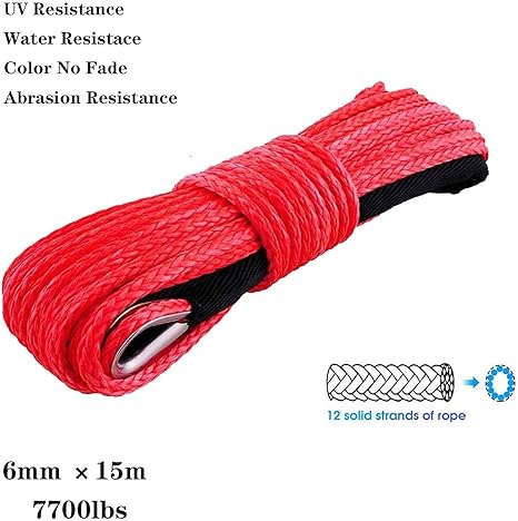 Synthetic Winch Rope Red 15m 6mm - Image 2