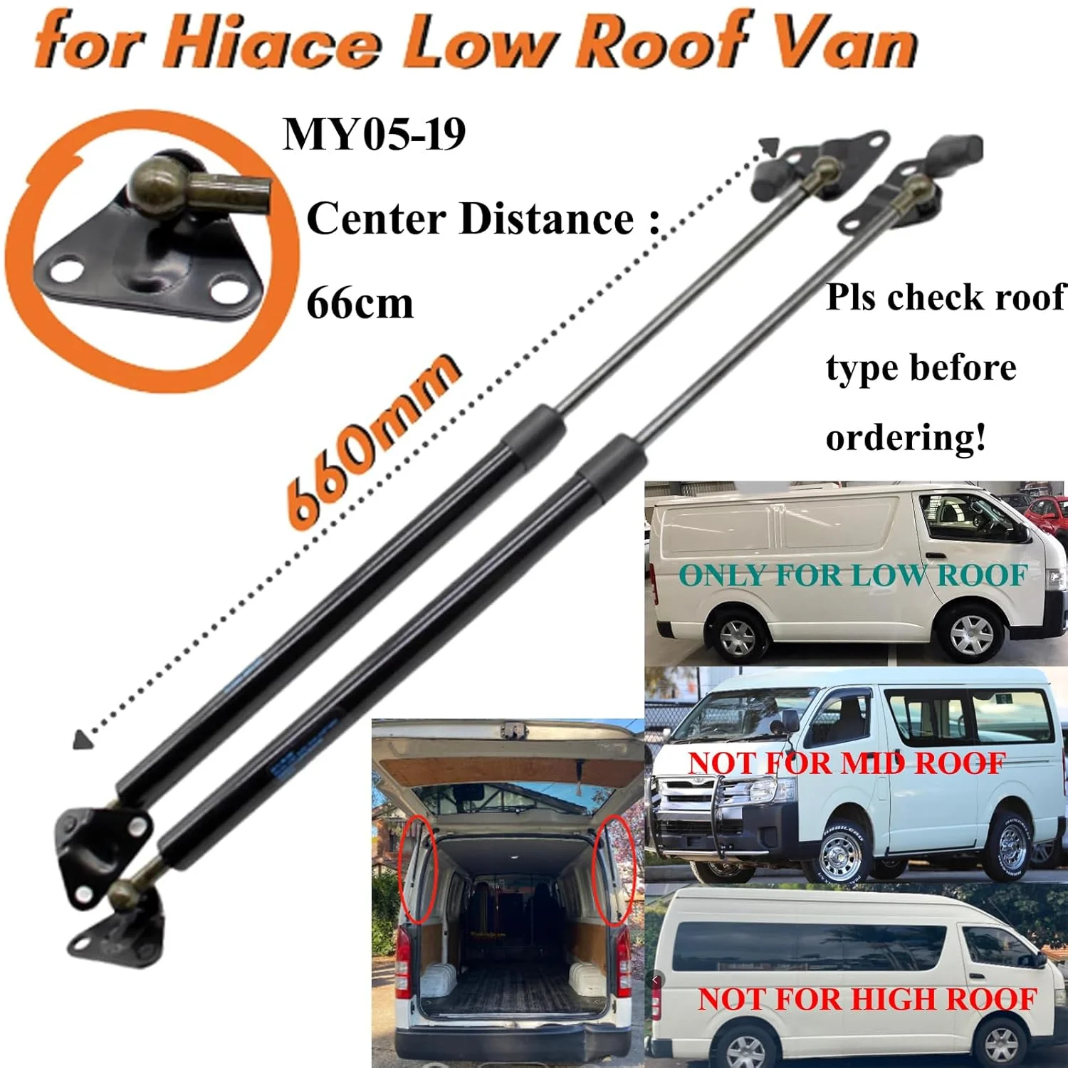Tailgate Gas Struts For Toyota Hiace Low Roof 05-18 - Image 4