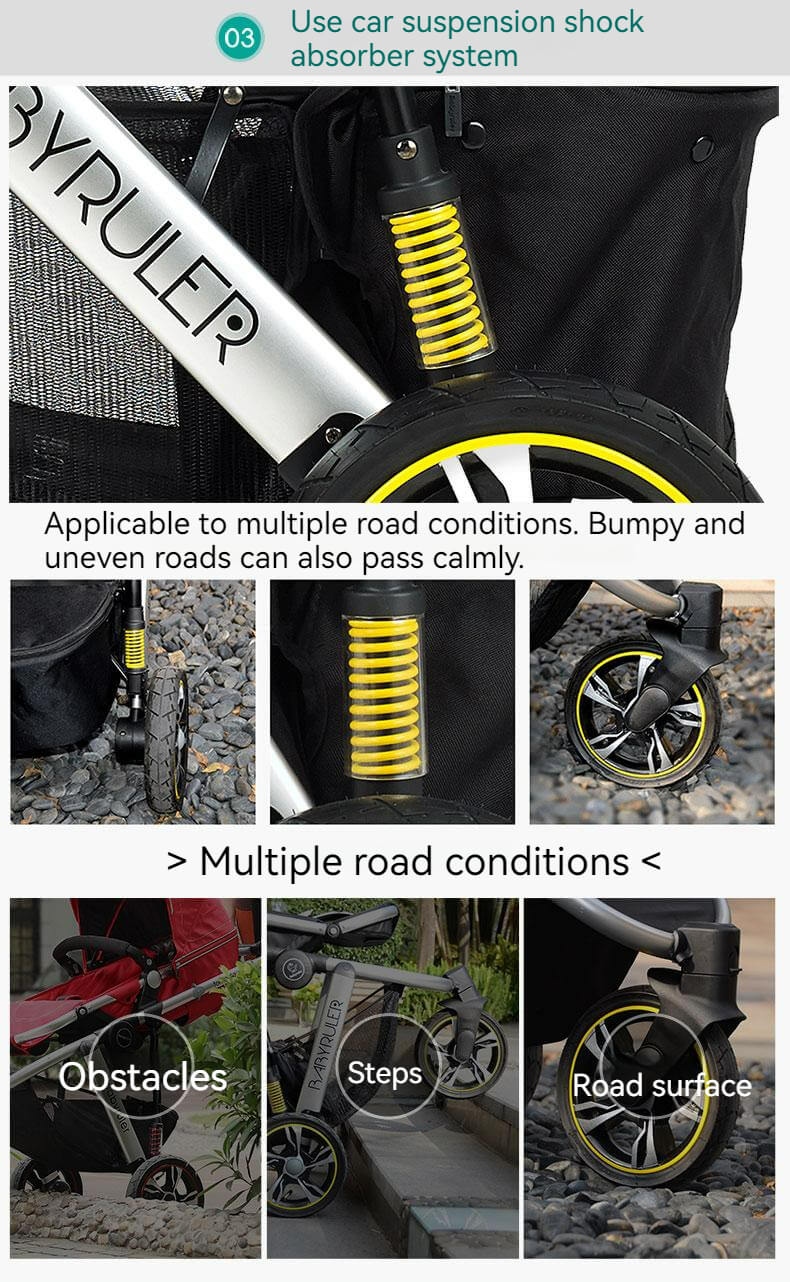Three Wheels High Landscape Baby Stroller-Black - Image 18