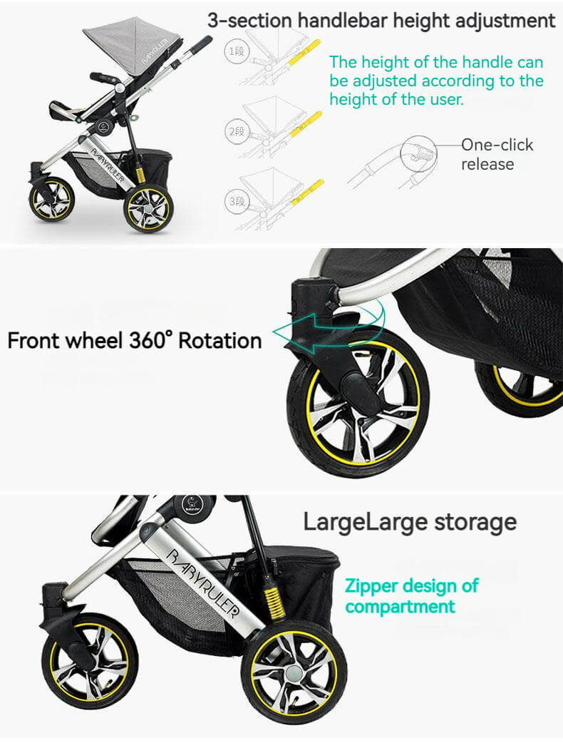 Three Wheels High Landscape Baby Stroller-Green (Promotion) - Image 12