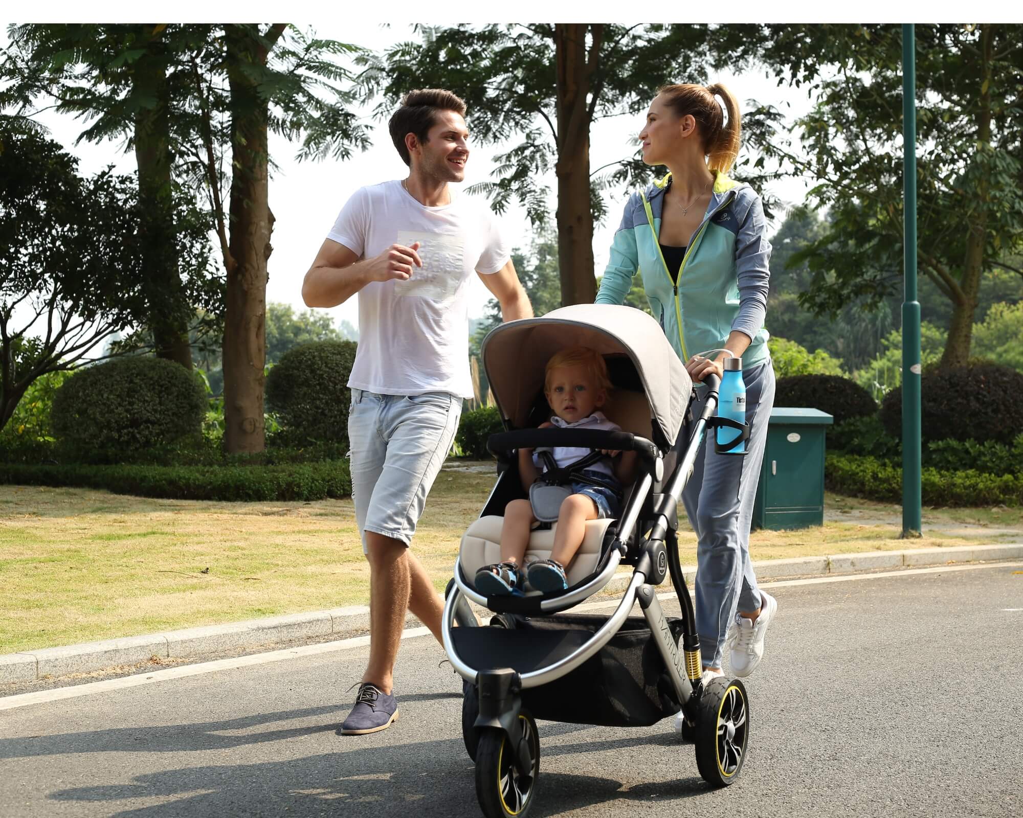 Three Wheels High Landscape Baby Stroller-Green (Promotion) - Image 4