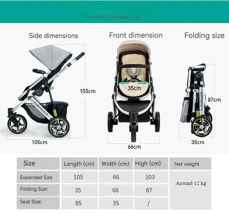 Three Wheels High Landscape Baby Stroller-Preium Grey - Image 9
