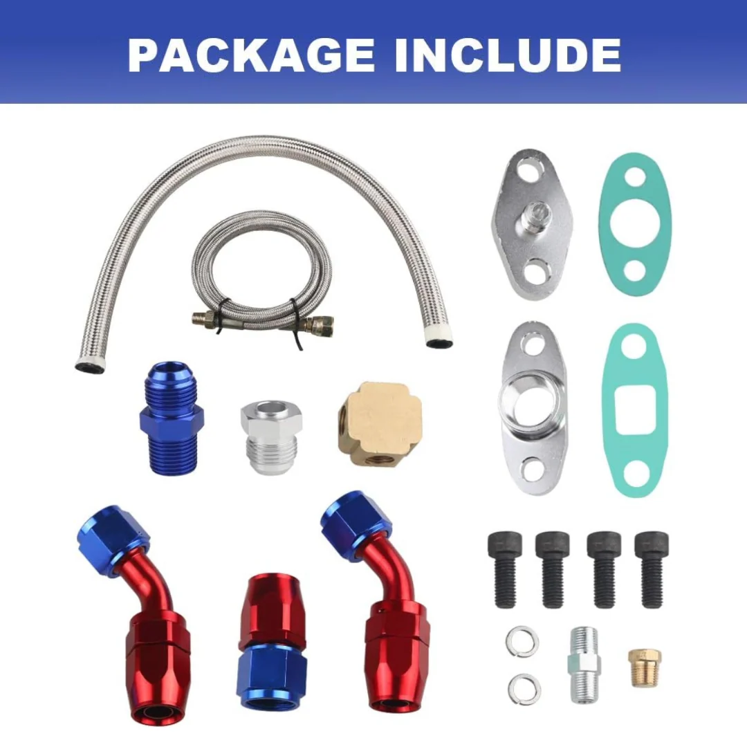 Turbo Charger Oil Drain Return Line Oil Feed Complete Kit Fit for T3 T4 GT35 T70 T66 - Image 3