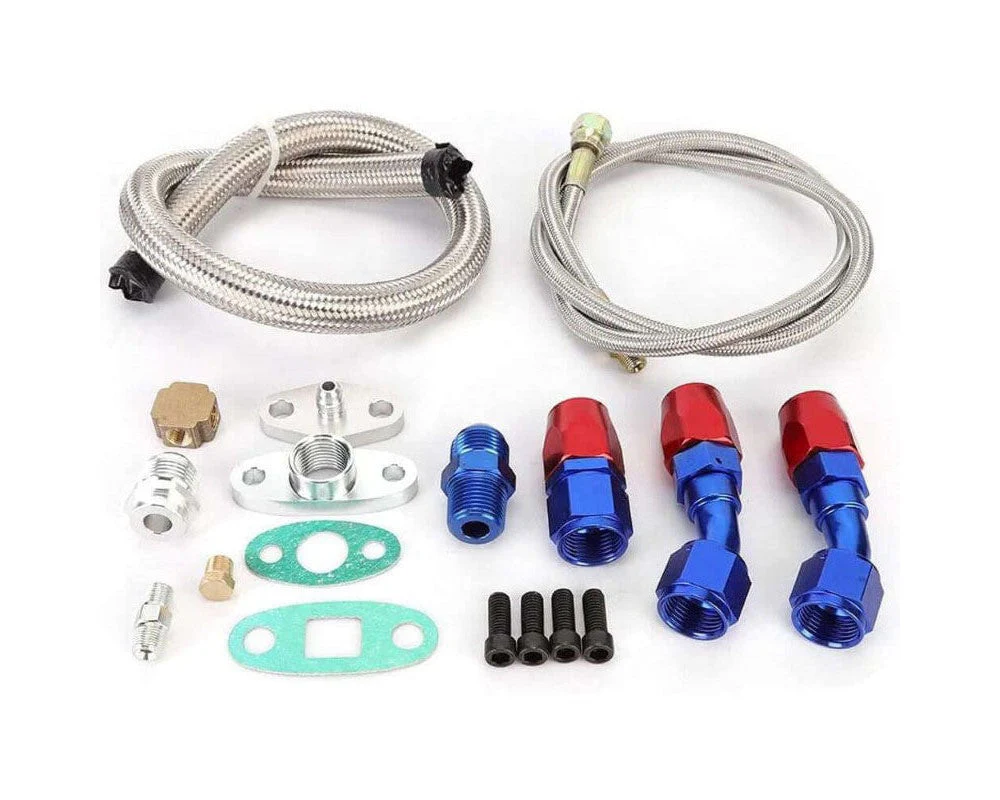 Turbo Charger Oil Drain Return Line Oil Feed Complete Kit Fit for T3 T4 GT35 T70 T66 - Image 2