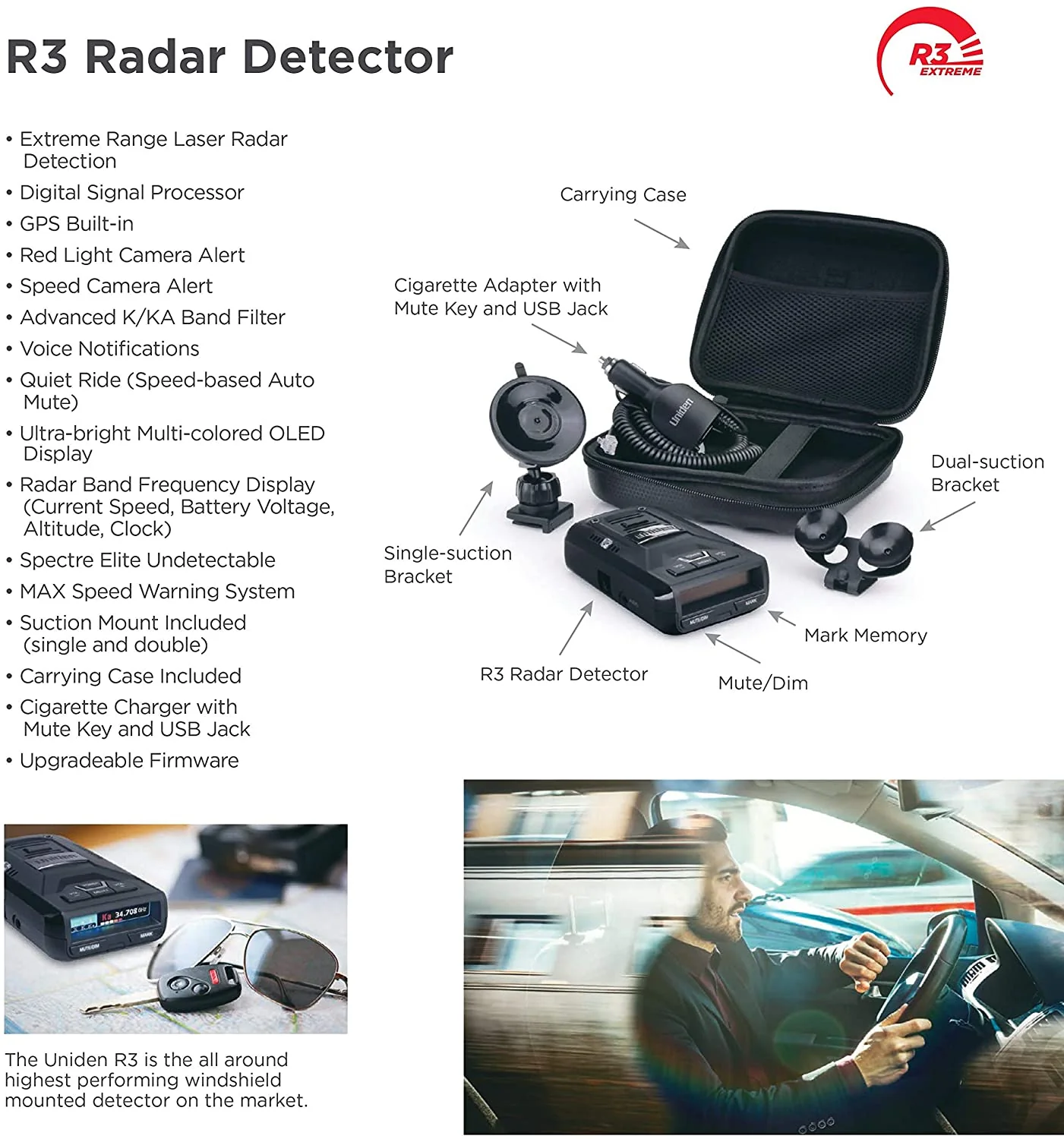 Uniden R3 Radar Detector Extreme Range Laser Radar Detection w/ GPS - Image 3