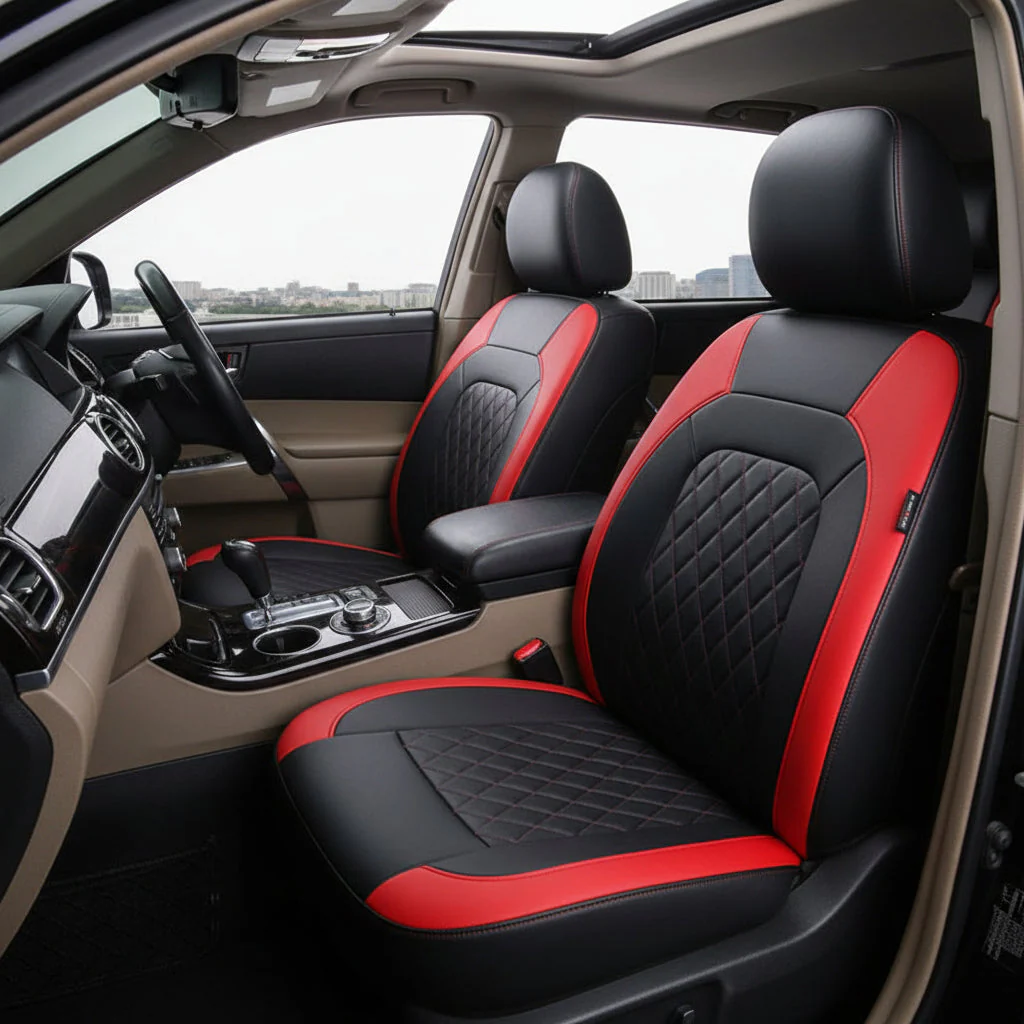 Universal Fit Faux Leather Full Set Black Automotive Seat Covers fits - Image 2