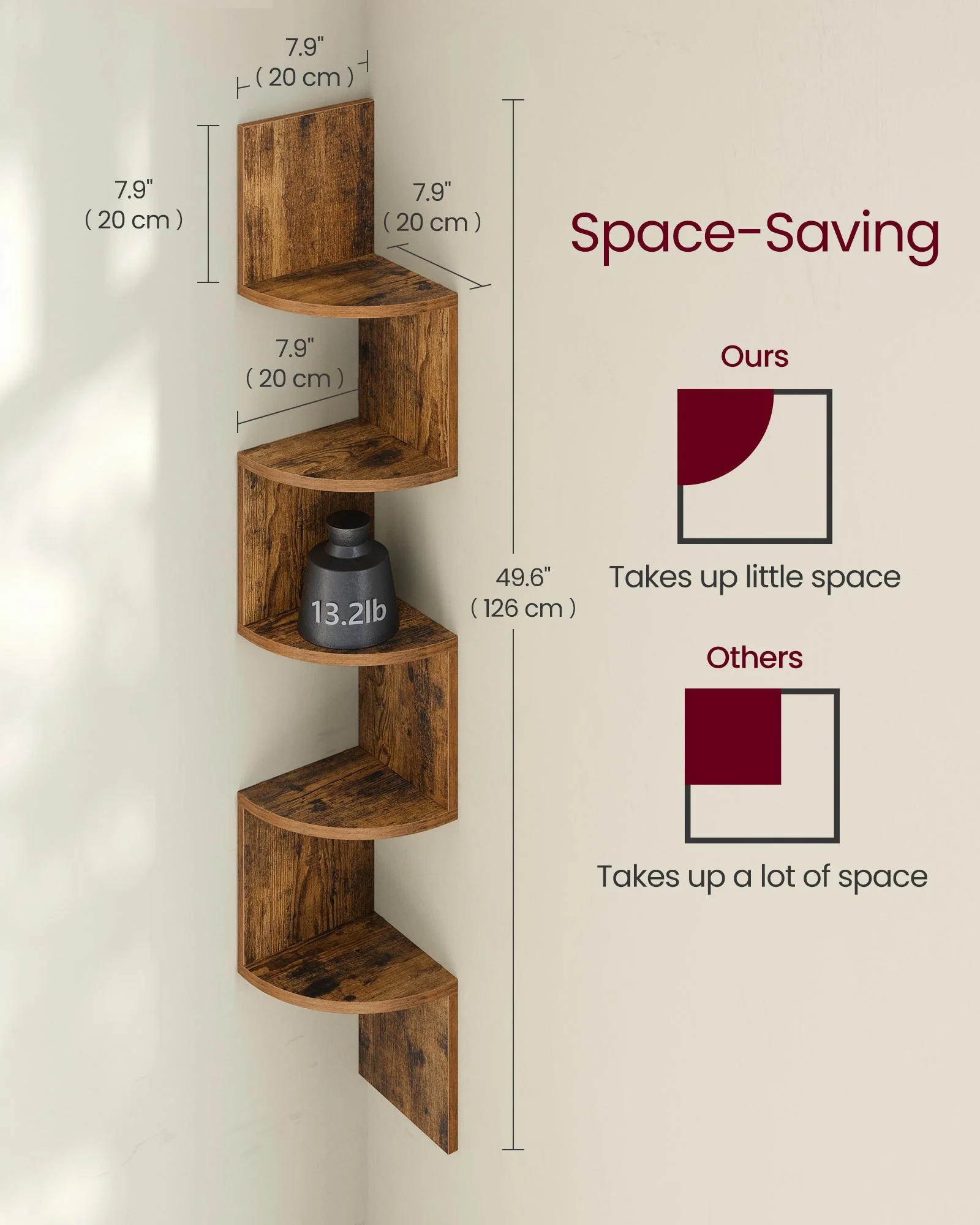 Vasagle 5-tier Floating Wall Bookshelf - Rustic Brown - Image 6