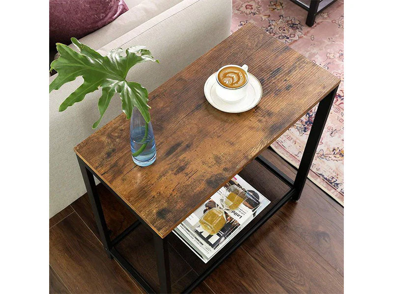VASAGLE Brown End Table with Mesh Shelf - Image 5