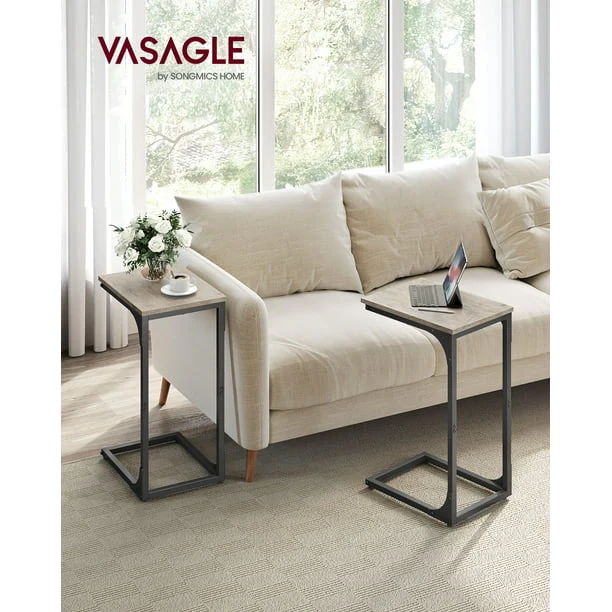 Vasagle C-Shaped End Table Bedside Laptop Table - Greige - Image 4