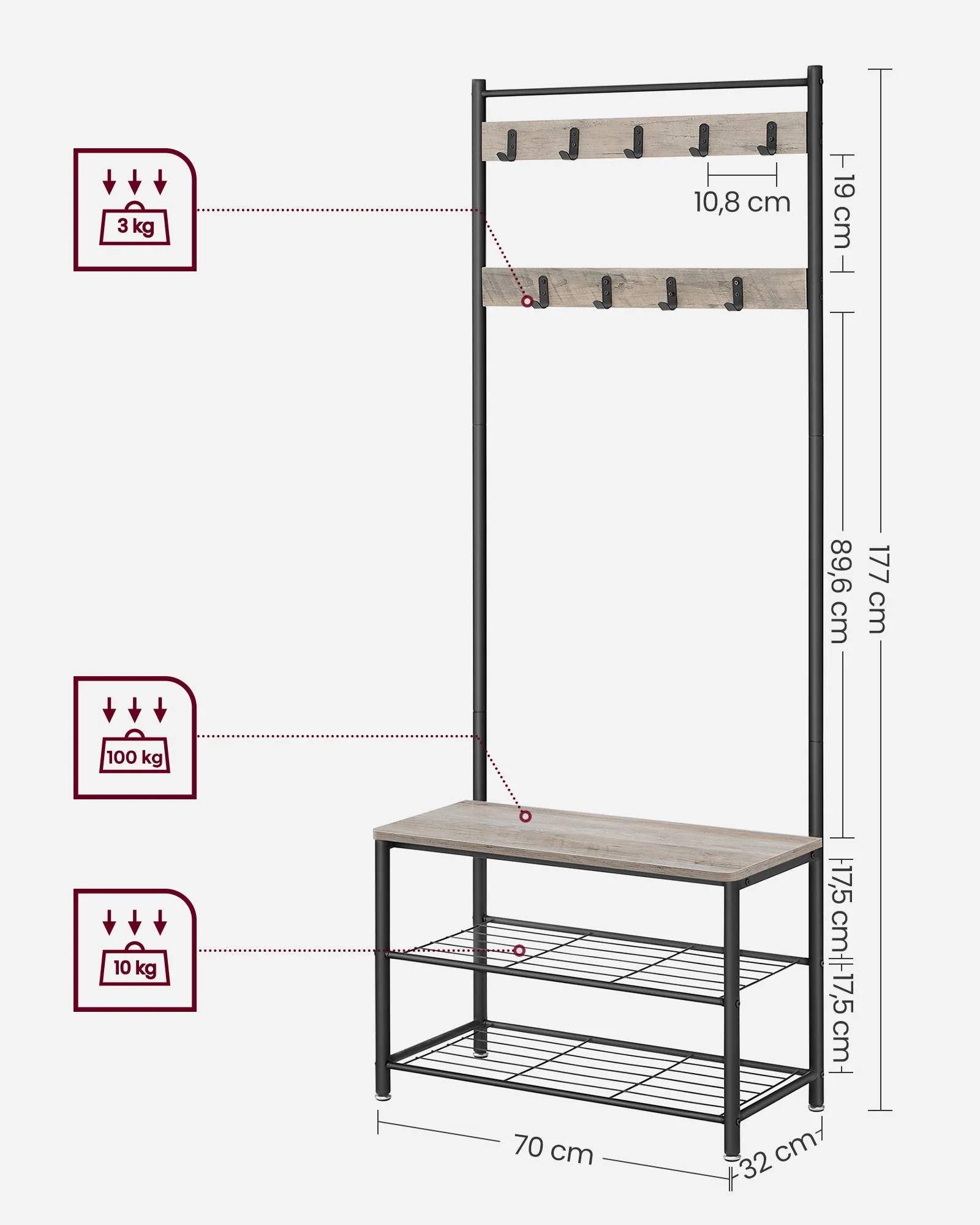 VASAGLE Coat Rack Stand Shoe Rack - Image 7