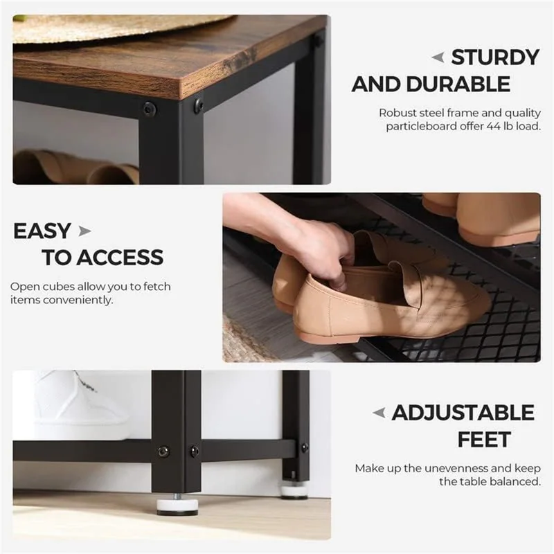 VASAGLE Shoe Storage Bench Rack with 2 Shelves - Greige - Image 8