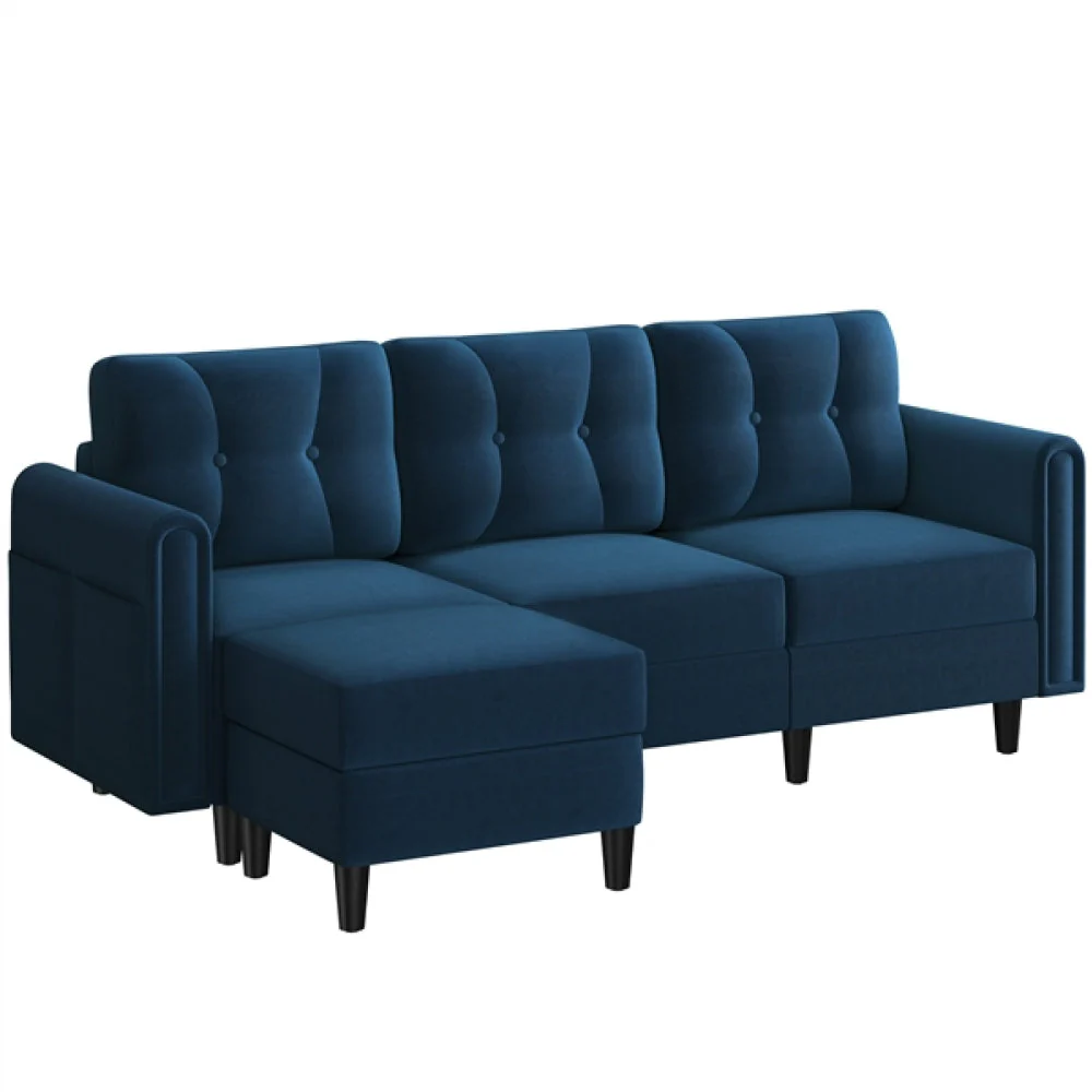 Velvet Upholstered Corner Sofa - Image 4