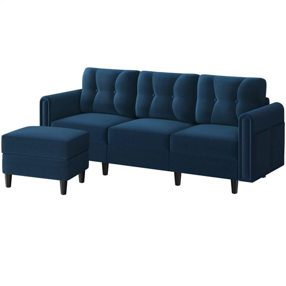 Velvet Upholstered Corner Sofa - Image 6