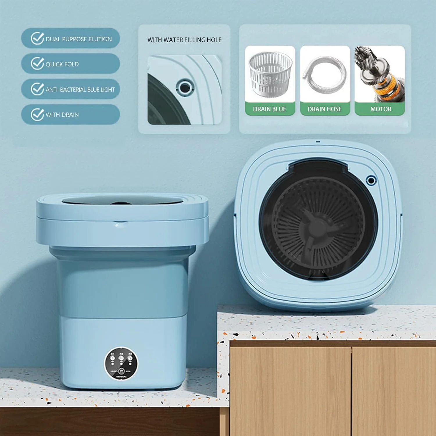 Washing Machine 8L Portable Foldable Collapsible Laundry Bucket - Image 7
