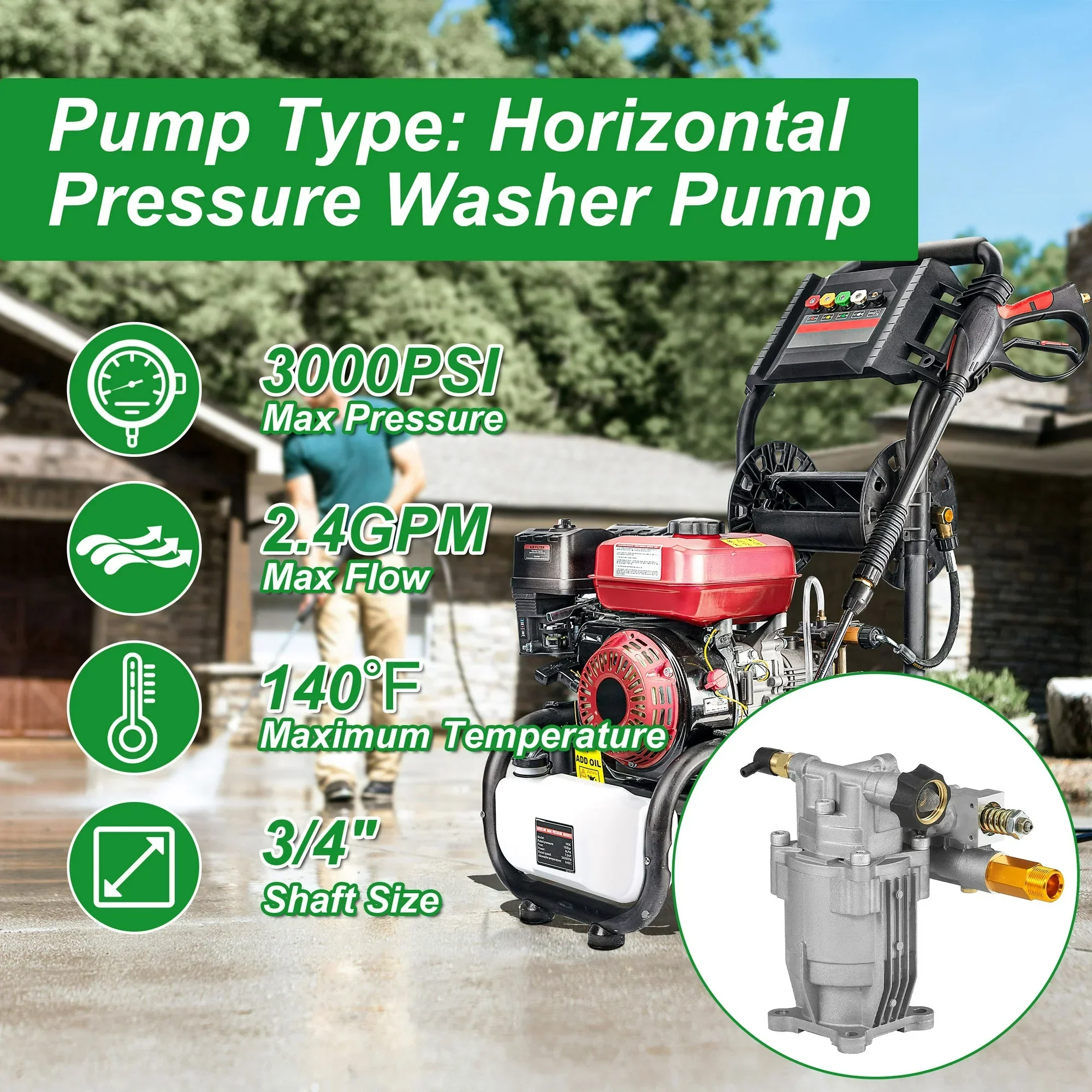 Water Blaster Pump Unit 19.05mm 3/4" Shaft 3000 PSI High Pressure Pump - Image 8