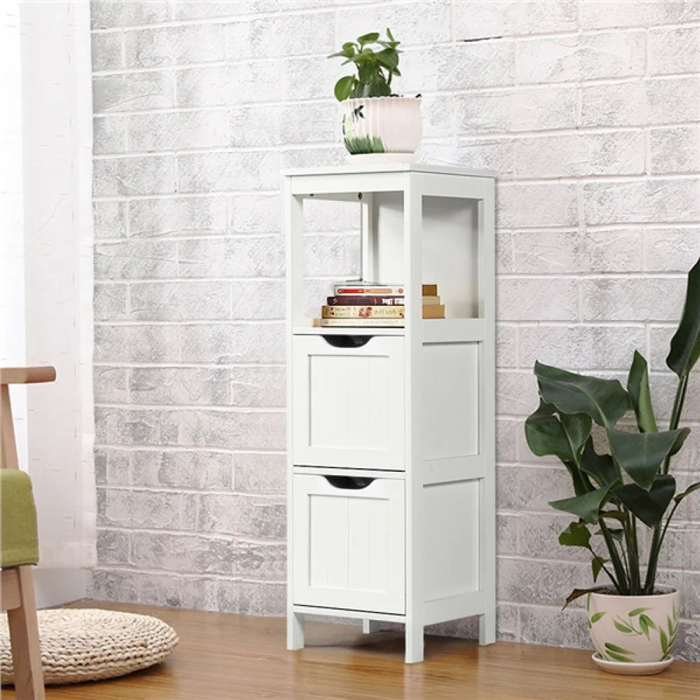 White Bathroom Cabinet 2 Hideaway Drawers 1 Shelf - Image 13