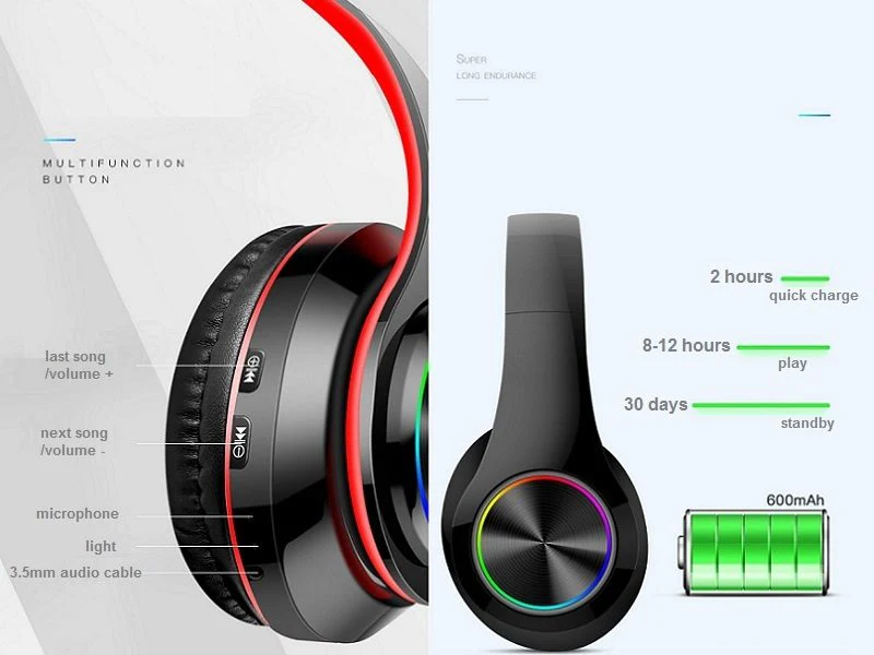 Wireless bluetooth Headset Headphones Foldable Stereo Earphones LED Super - Image 7