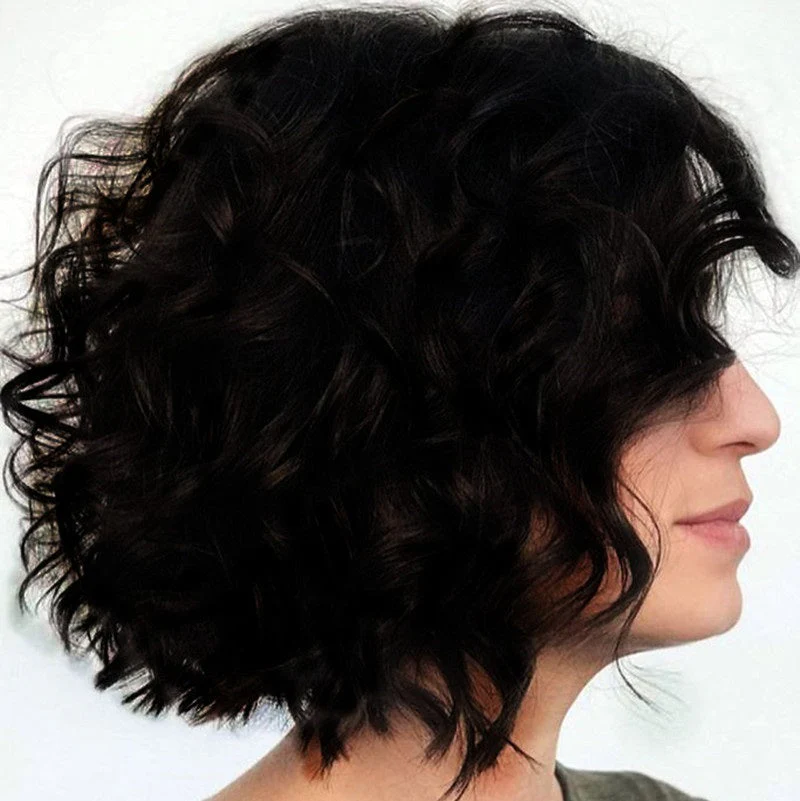 Women Short Wig with Hat Black Synthetic Hair Full Wigs High Quality - Image 5