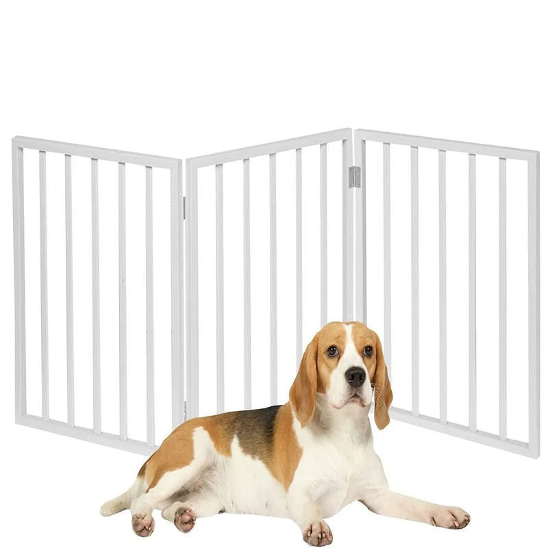 Wooden Pet Safety Gate Barrier Portable Door 3 Panel White - Image 3