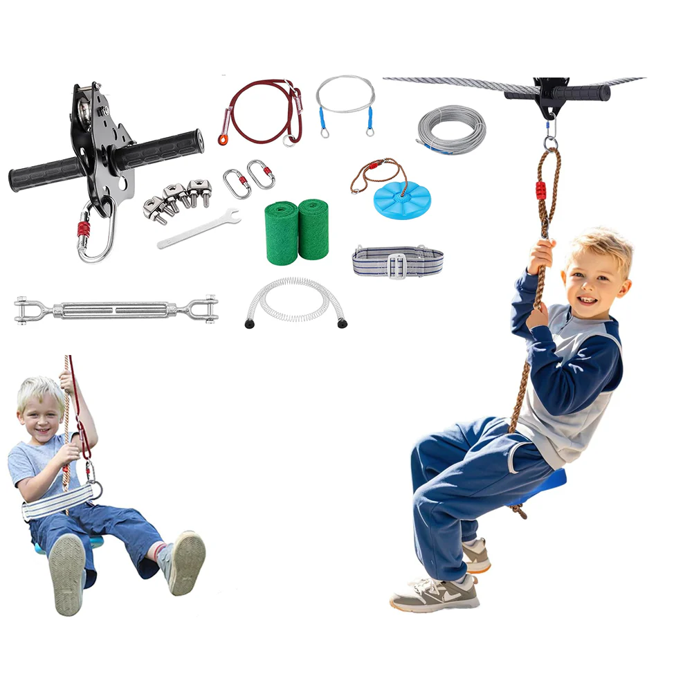 Zipline Kit for 100ft Outdoor Zipline Kit with Seat & Harness